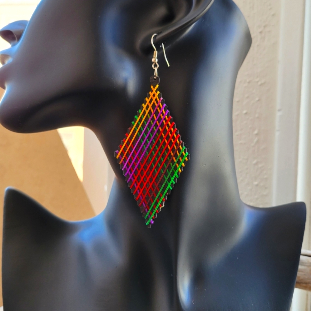 Handmade Multicolor Geometric Wooden Earrings